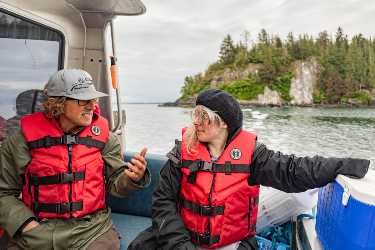 Josh and Karen chatting on the trip to Louise Island.