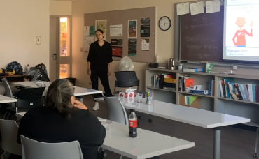 Gitksanimx Sim Algyax speaker Cheyenne Morgan teaching GITK 101 at Hazelton Campus