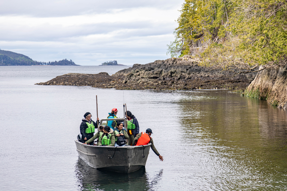 Arriving at East Limestone Island for the visit to the Laskeek Bay Conservation Society station.