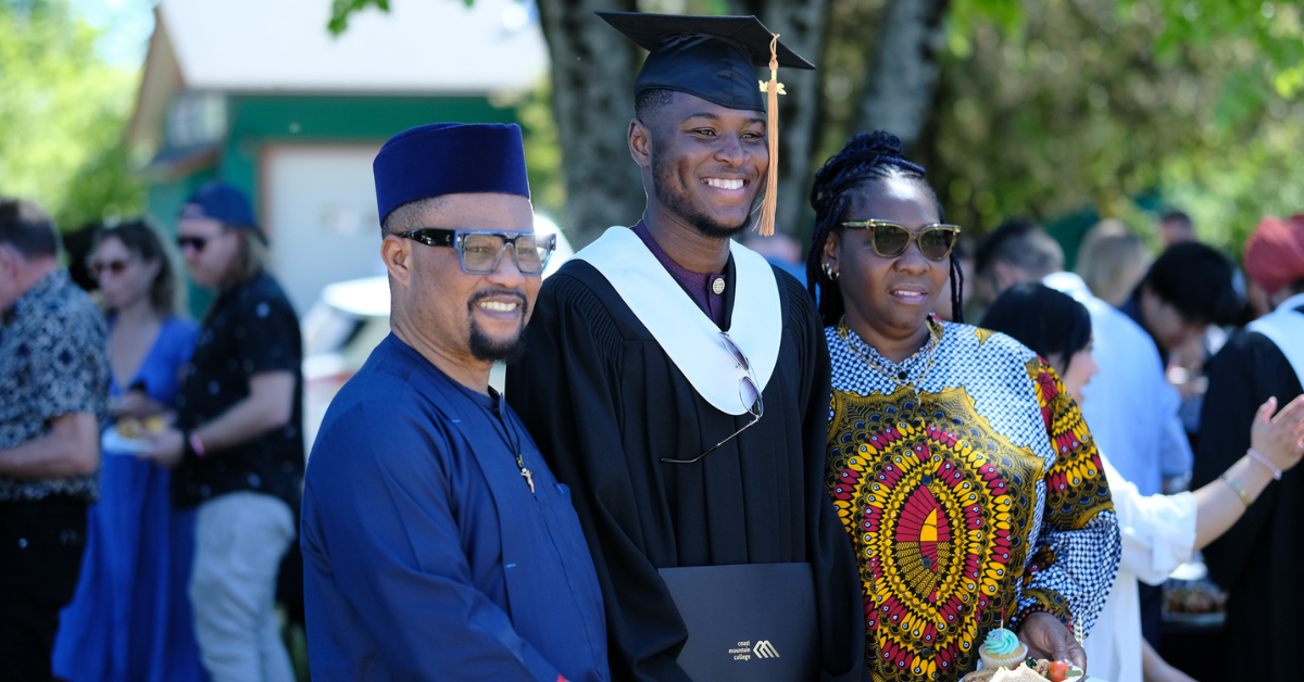 Student celebrates convocation with parents in Terrace 2024