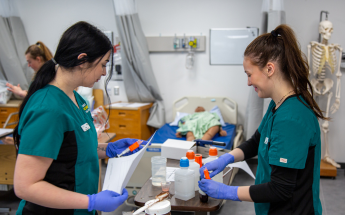 nursing students in the lab